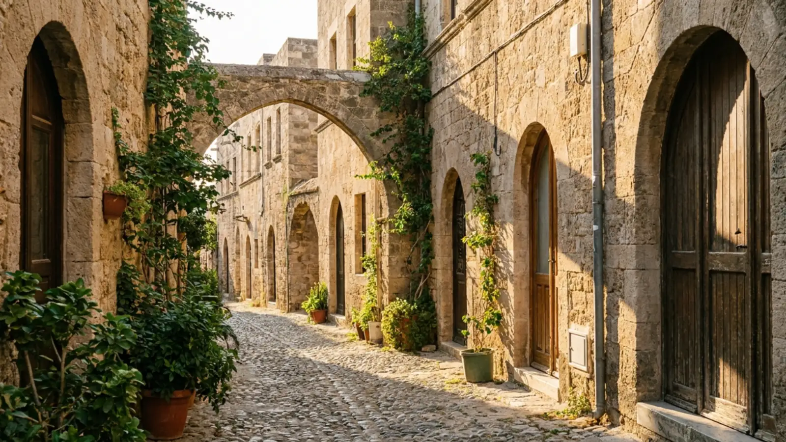 A stone lane in the medieval old town of Rhodes