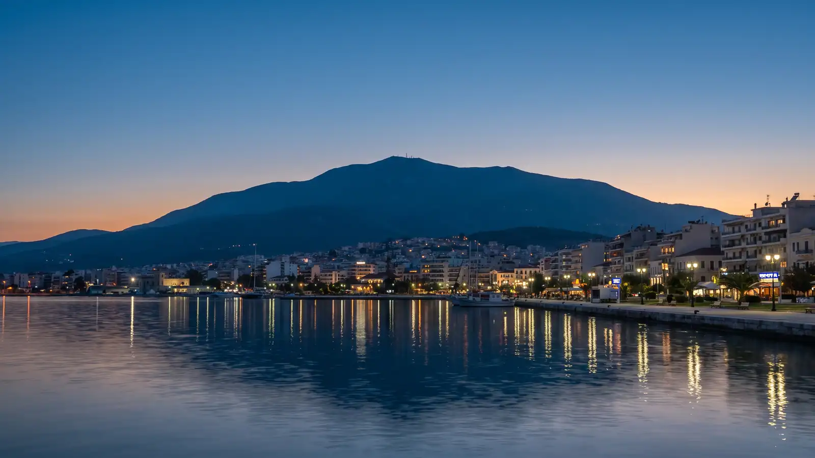 The seafront of Volos with Mount Pelion behind