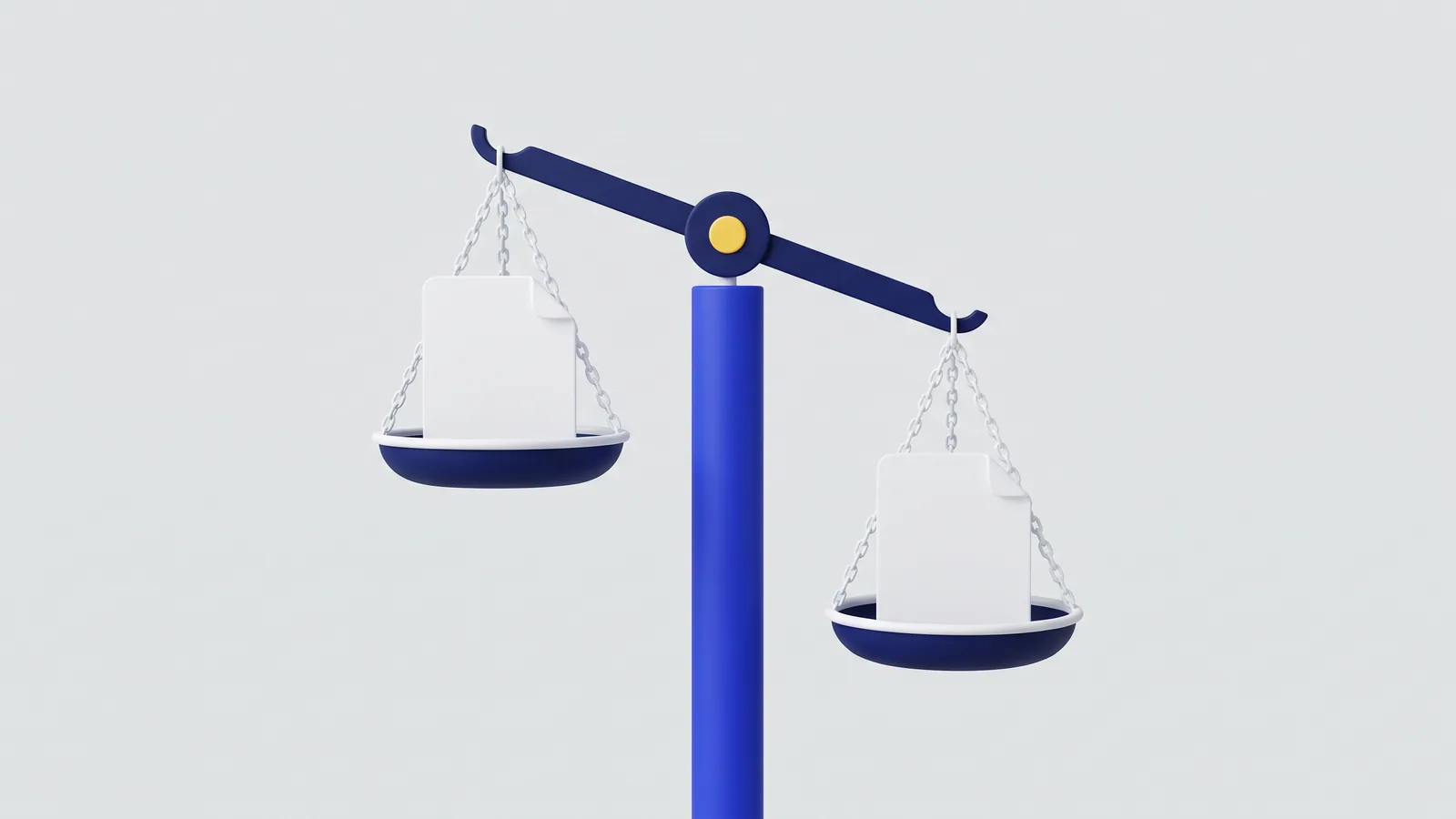 Scales of justice balanced with case files